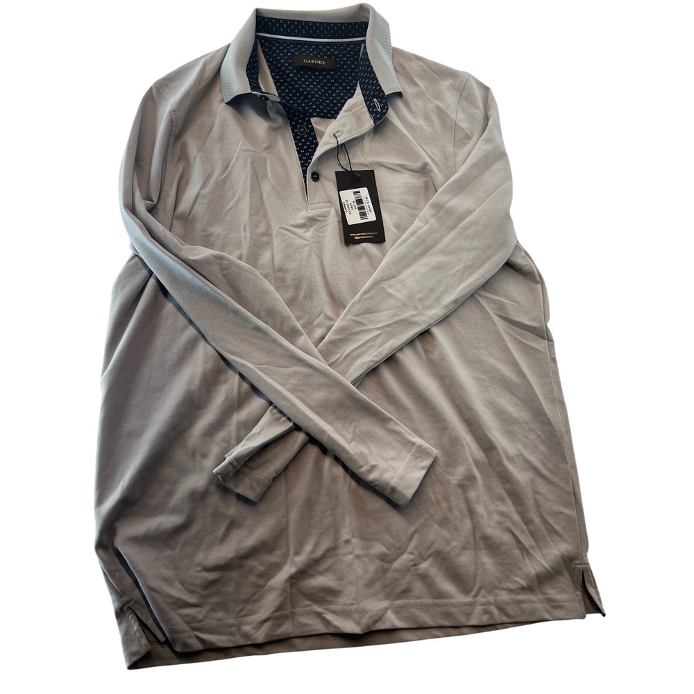 Garnet Long Sleeve Polo Shirt Mens Size M Grey Casual Collared‎